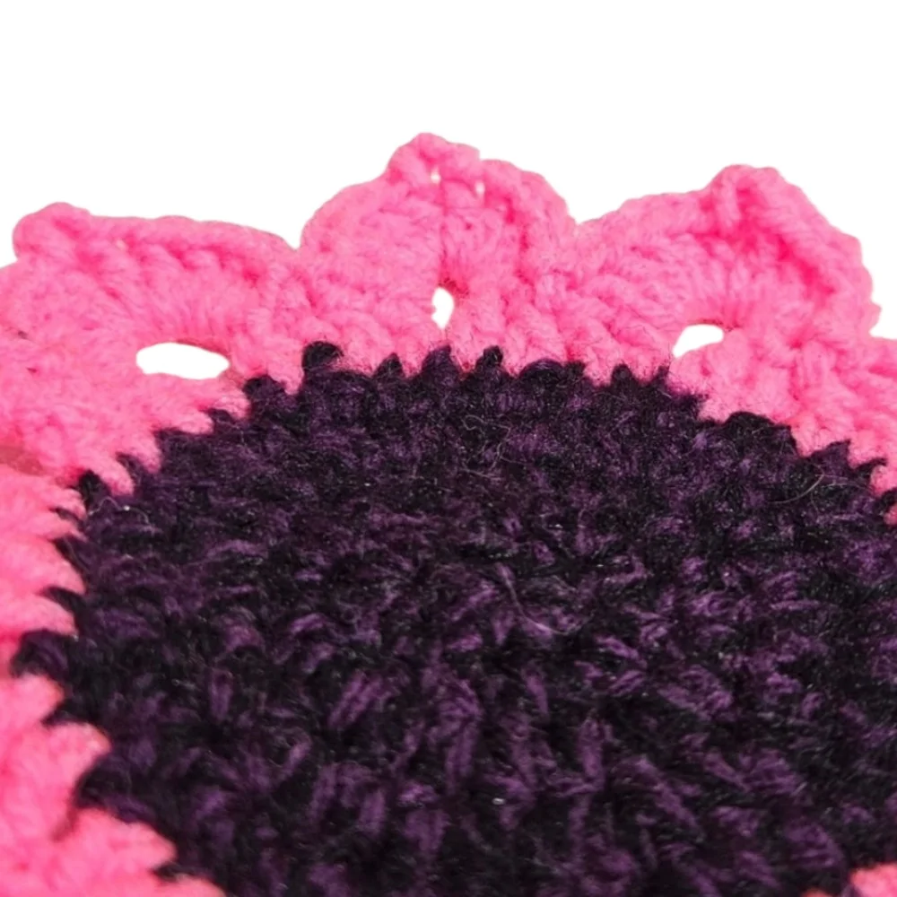Pink and Purple Crochet Coneflower Coasters -SET OF 4-